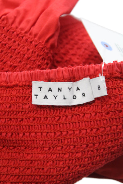 Tanya Taylor Womens Peplum Blouse Red Square Neck Sleeveless Cotton Size 8