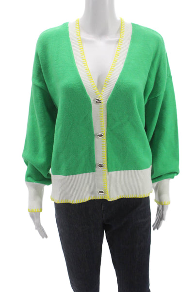 Kerri Rosenthal Women Cardigan V-Neck Long Sleeve Green Heart Size L