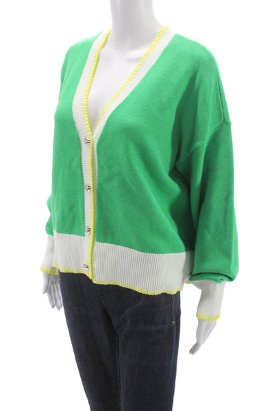 Kerri Rosenthal Women Cardigan V-Neck Long Sleeve Green Heart Size L