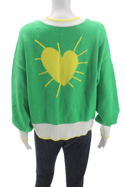 Kerri Rosenthal Women Cardigan V-Neck Long Sleeve Green Heart Size L