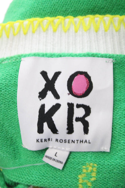 Kerri Rosenthal Women Cardigan V-Neck Long Sleeve Green Heart Size L