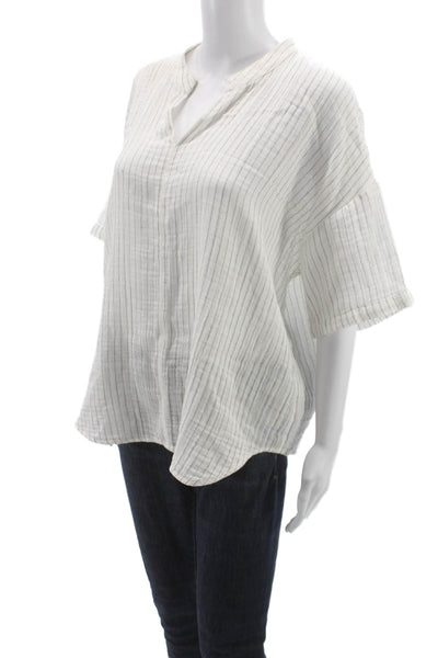 Eileen Fisher Women White V-Neck Short Sleeve Organic Cotton Blouse Size L