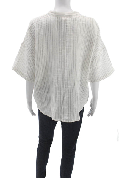 Eileen Fisher Women White V-Neck Short Sleeve Organic Cotton Blouse Size L