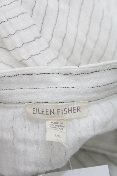 Eileen Fisher Women White V-Neck Short Sleeve Organic Cotton Blouse Size L