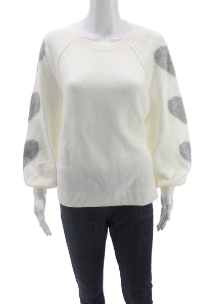 CeCe Womens White Geometric Hearts Pullover Sweater Crew Neck Size M