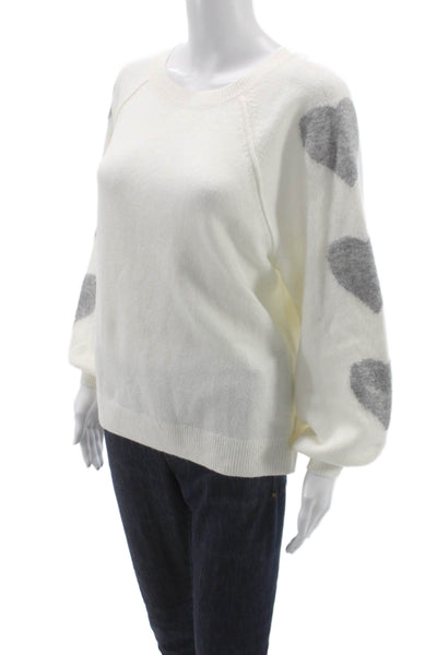 CeCe Womens White Geometric Hearts Pullover Sweater Crew Neck Size M
