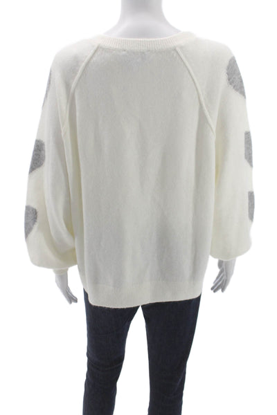 CeCe Womens White Geometric Hearts Pullover Sweater Crew Neck Size M