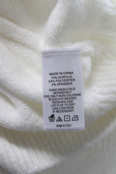CeCe Womens White Geometric Hearts Pullover Sweater Crew Neck Size M