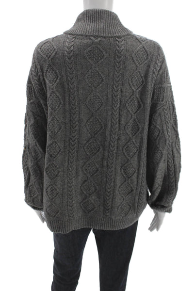 Splendid Women Pullover Sweater Gray Cable Mock Neck Viscose Long Sleeve Size S