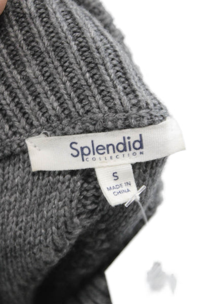 Splendid Women Pullover Sweater Gray Cable Mock Neck Viscose Long Sleeve Size S