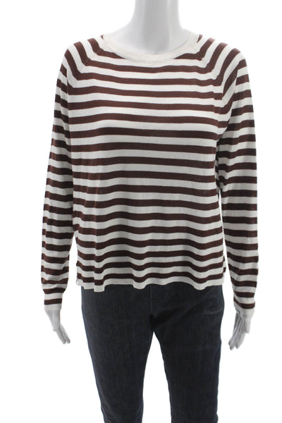 Zara Womens Pullover Striped Brown Viscose Long Sleeve Round Neck Size S