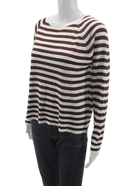 Zara Womens Pullover Striped Brown Viscose Long Sleeve Round Neck Size S