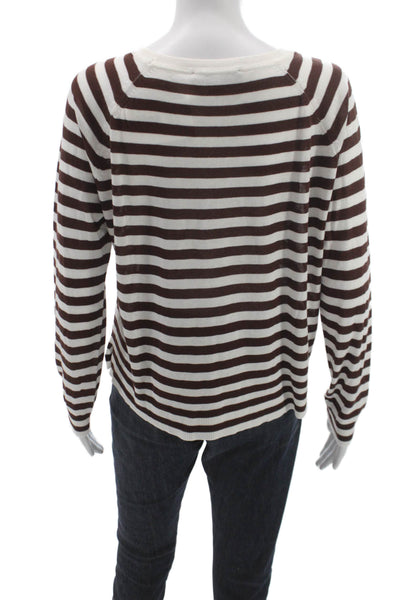 Zara Womens Pullover Striped Brown Viscose Long Sleeve Round Neck Size S