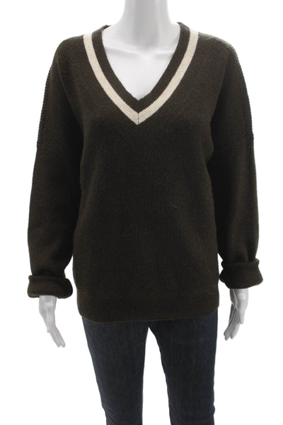 CeCe Women Pullover Sweater Green V-Neck Long Sleeve Acrylic Blend Size L