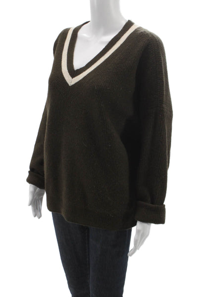 CeCe Women Pullover Sweater Green V-Neck Long Sleeve Acrylic Blend Size L