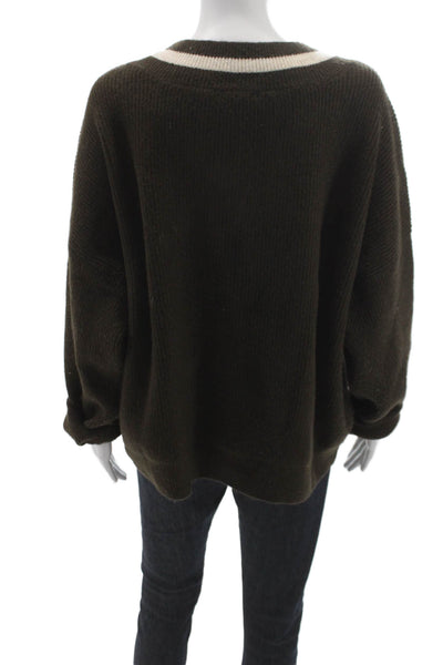 CeCe Women Pullover Sweater Green V-Neck Long Sleeve Acrylic Blend Size L