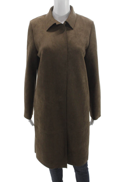 Zara Womens Faux Suede Overcoat Brown Button Long Sleeve Size M