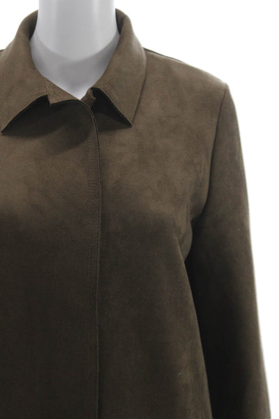 Zara Womens Faux Suede Overcoat Brown Button Long Sleeve Size M
