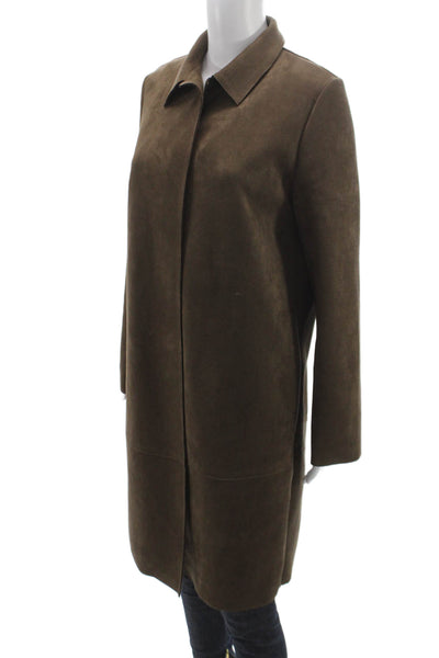Zara Womens Faux Suede Overcoat Brown Button Long Sleeve Size M