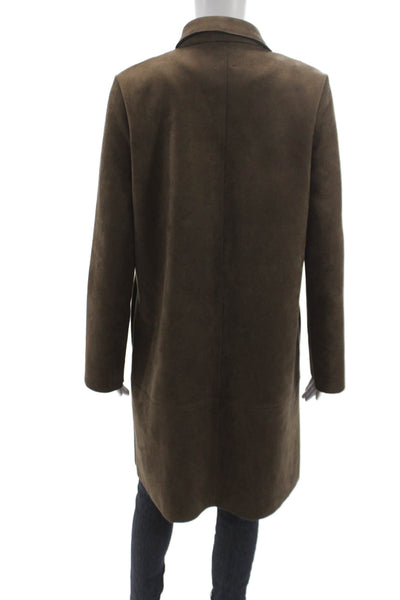 Zara Womens Faux Suede Overcoat Brown Button Long Sleeve Size M