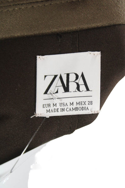 Zara Womens Faux Suede Overcoat Brown Button Long Sleeve Size M