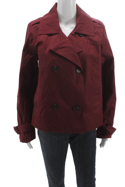 Cynthia Rowley Womens Red Pea Coat Button Closure Long Sleeve Size L
