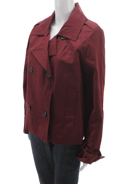 Cynthia Rowley Womens Red Pea Coat Button Closure Long Sleeve Size L