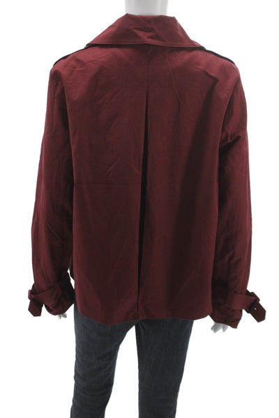 Cynthia Rowley Womens Red Pea Coat Button Closure Long Sleeve Size L