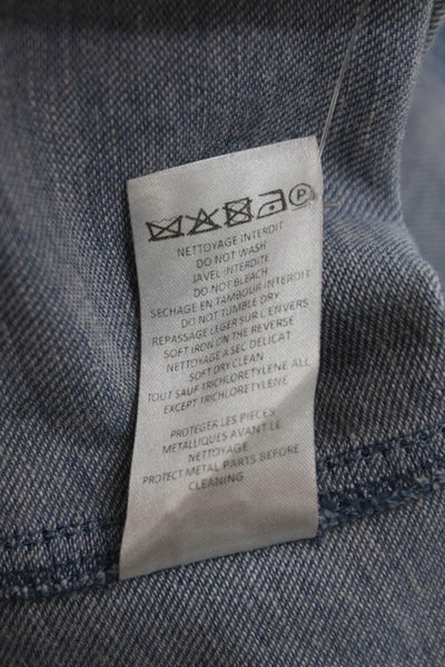 Balmain Women Blue Straight Pencil Skirt Cotton Linen Button Size 38