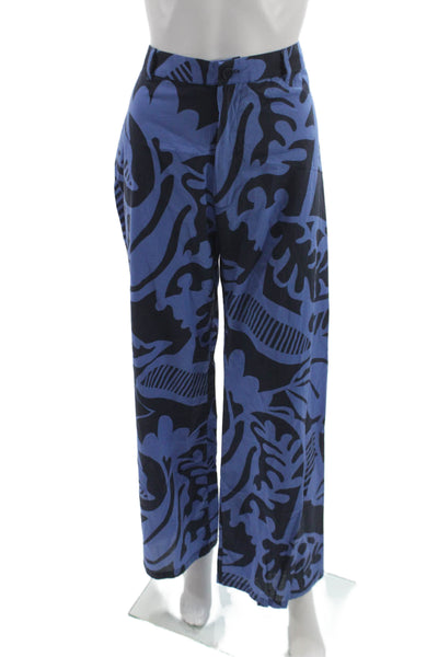 Zara Women Blue Abstract Cotton Button Pants Size L