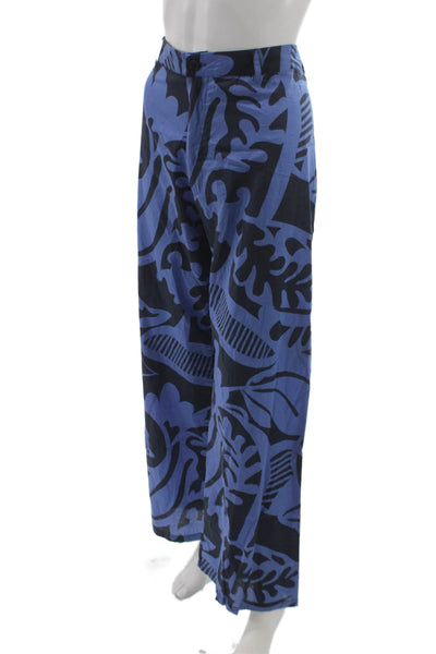 Zara Women Blue Abstract Cotton Button Pants Size L
