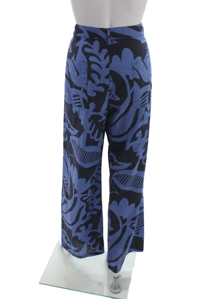 Zara Women Blue Abstract Cotton Button Pants Size L
