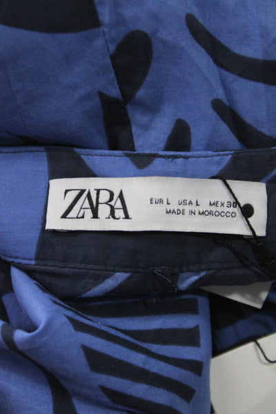 Zara Women Blue Abstract Cotton Button Pants Size L