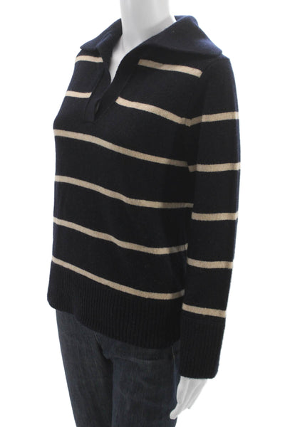 Vince Womens Collared Striped Wool Cashmere Pullover Sweater Navy Size XS