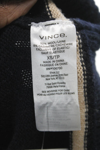 Vince Womens Collared Striped Wool Cashmere Pullover Sweater Navy Size XS