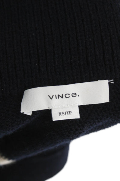 Vince Womens Collared Striped Wool Cashmere Pullover Sweater Navy Size XS