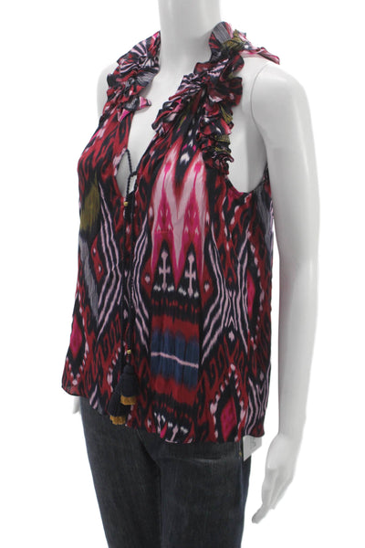 Figue Womens Multicolor Viscose Halter Laceup Geometric Sleeveless Blouse Size S