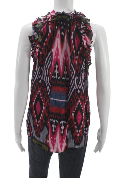 Figue Womens Multicolor Viscose Halter Laceup Geometric Sleeveless Blouse Size S