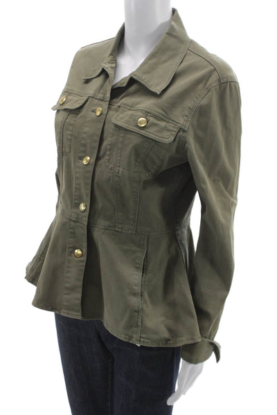 Frame Denim Womens Military Jacket Green 98% Cotton Button Size M