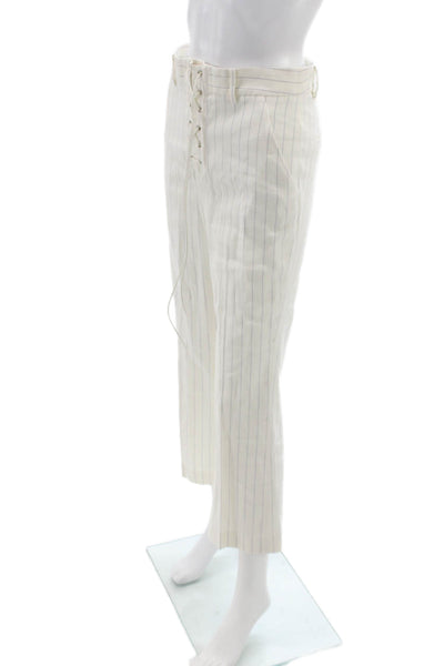 Veronica Beard Womens Cropped Striped White Lace Up Pants Size 4