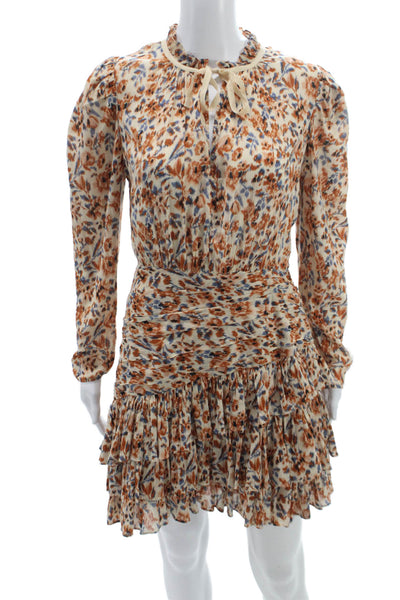 Ulla Johnson Women Mini Floral Cotton High Neck Long Sleeve Dress Size 4