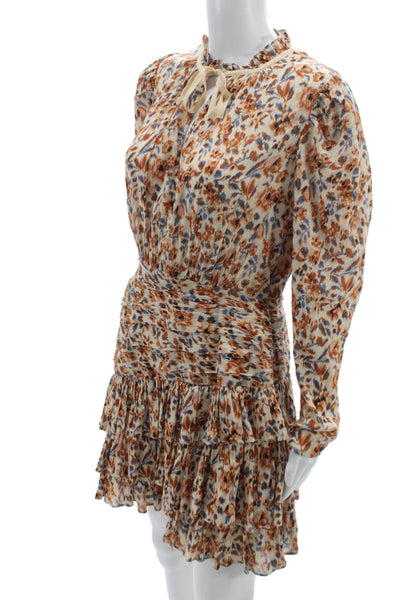Ulla Johnson Women Mini Floral Cotton High Neck Long Sleeve Dress Size 4