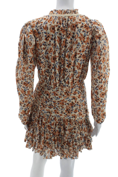 Ulla Johnson Women Mini Floral Cotton High Neck Long Sleeve Dress Size 4