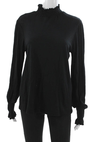 Sundry Womens Blouse Black Mock Neck Long Sleeve Pima Cotton Size 3