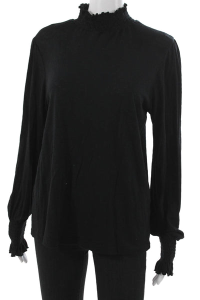 Sundry Womens Blouse Black Mock Neck Long Sleeve Pima Cotton Size 3