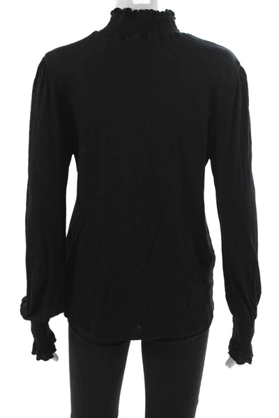 Sundry Womens Blouse Black Mock Neck Long Sleeve Pima Cotton Size 3