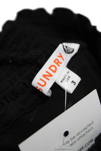 Sundry Womens Blouse Black Mock Neck Long Sleeve Pima Cotton Size 3