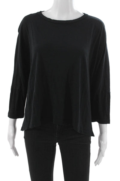LNA Womens Basic Black Cotton 3/4 Sleeve Crew Neck T-Shirt Size L
