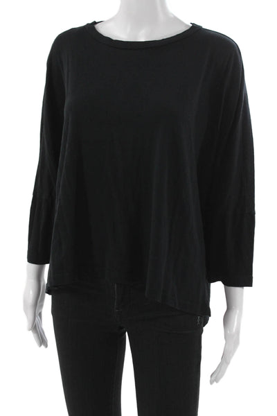 LNA Womens Basic Black Cotton 3/4 Sleeve Crew Neck T-Shirt Size L