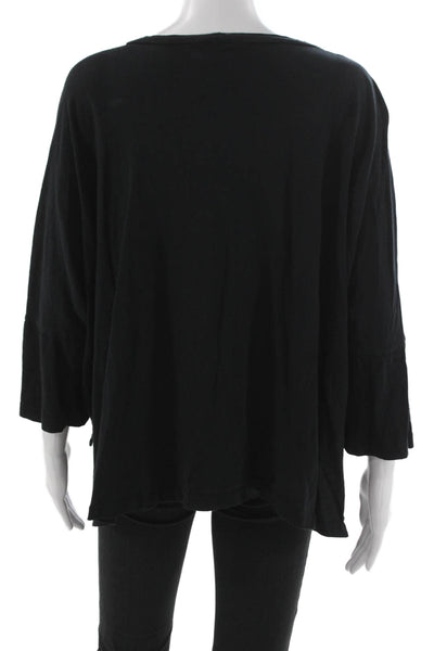 LNA Womens Basic Black Cotton 3/4 Sleeve Crew Neck T-Shirt Size L